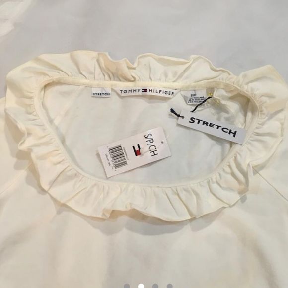 Y2K Tommy Hilfiger Stretch Short Sleeve Top With Ruffle Collar NWT - Picture 6 of 7